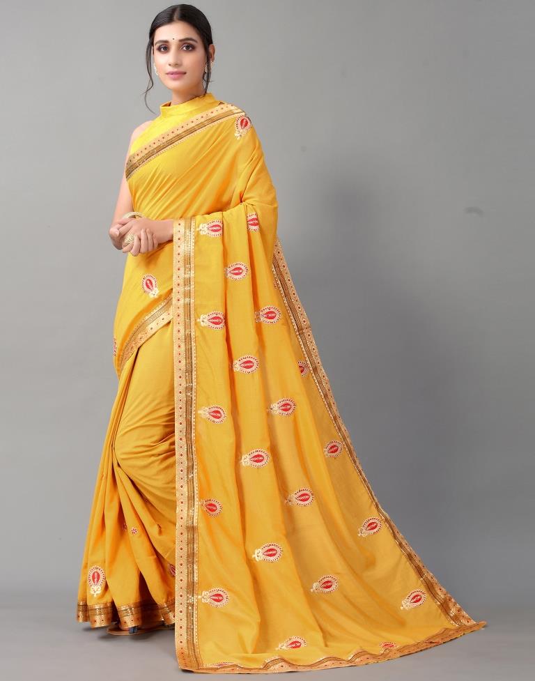 Mustard Yellow Embroidery Saree | Sudathi