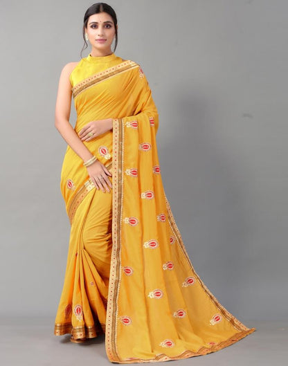 Mustard Yellow Embroidery Saree | Sudathi