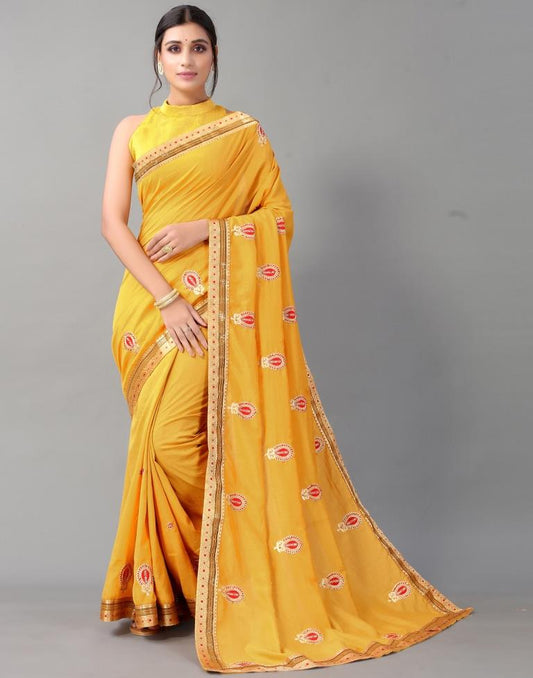 Mustard Yellow Embroidery Saree | Sudathi