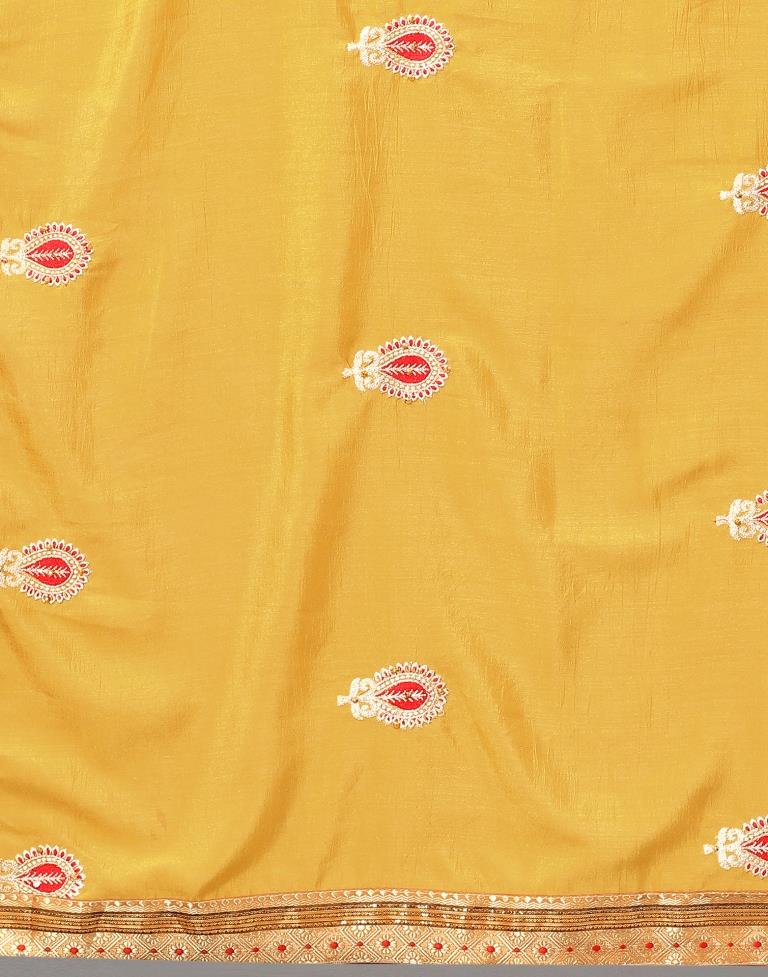Mustard Yellow Embroidery Saree | Sudathi