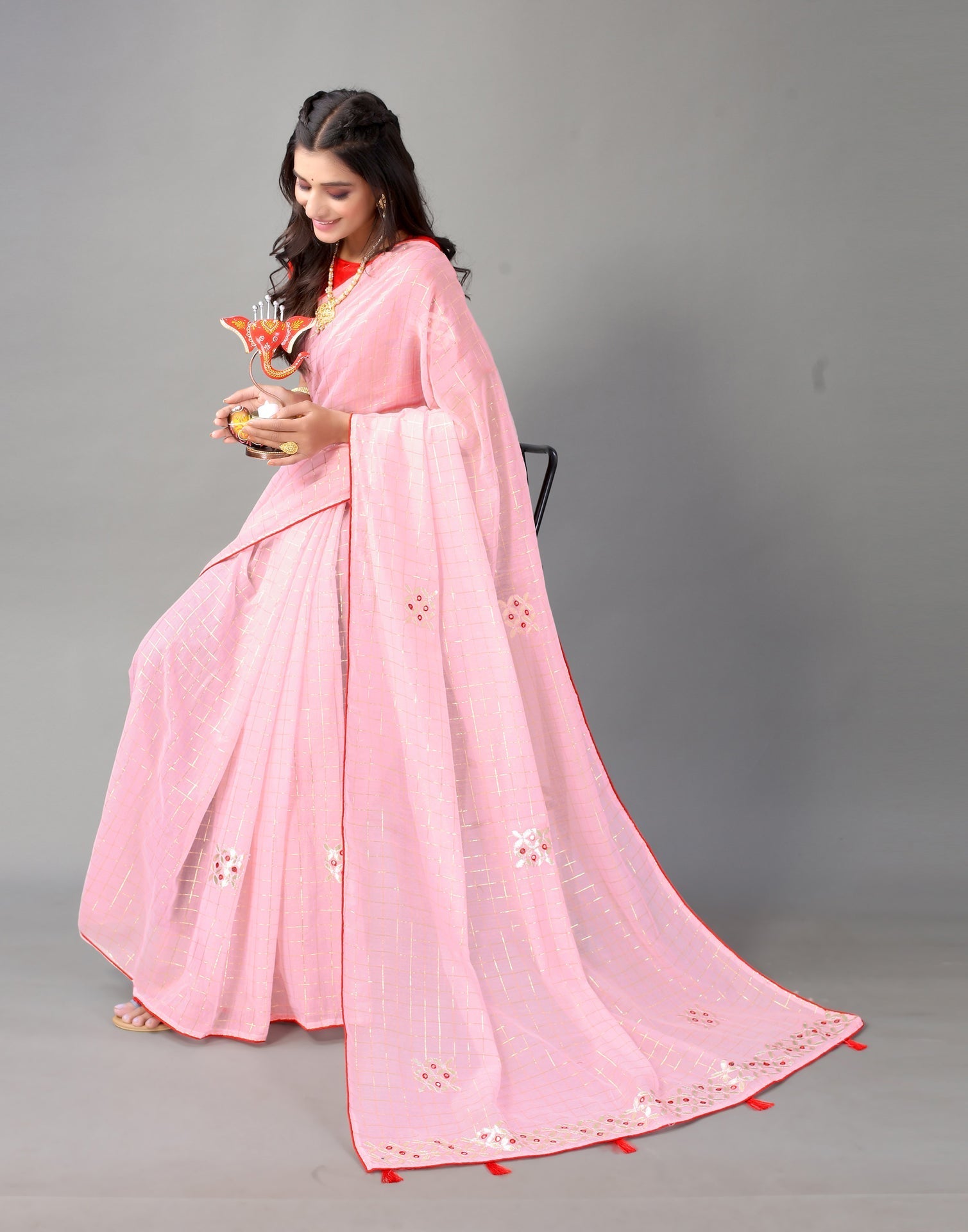 Light Pink Embroidery Cotton Saree | Sudathi