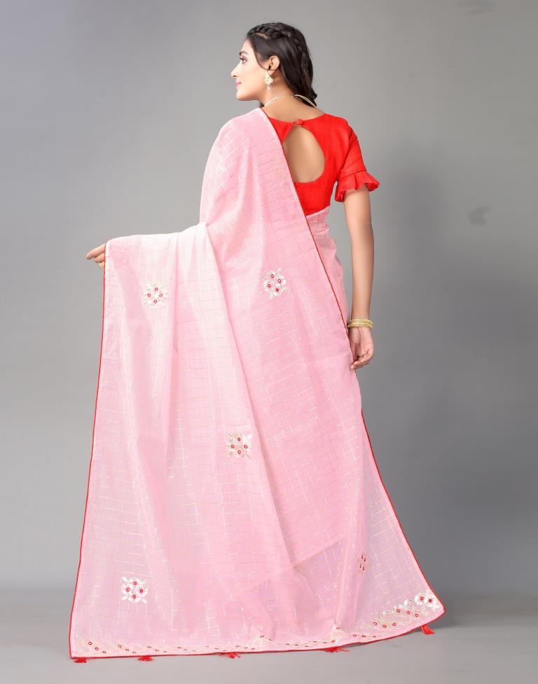 Light Pink Embroidery Cotton Saree | Sudathi