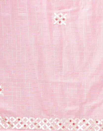 Light Pink Embroidery Cotton Saree | Sudathi