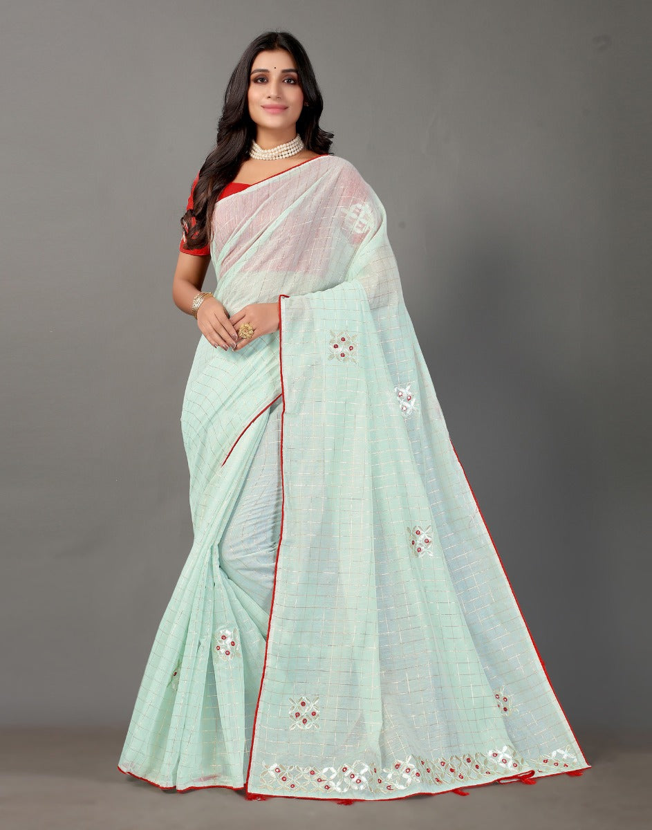 Light Grey Embroidery Cotton Saree | Sudathi