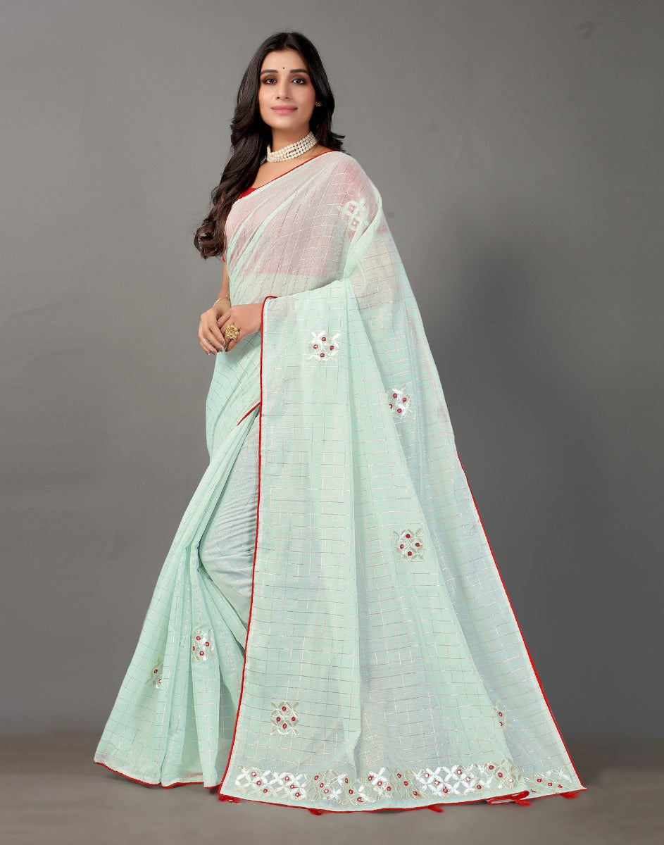 Light Grey Embroidery Cotton Saree | Sudathi