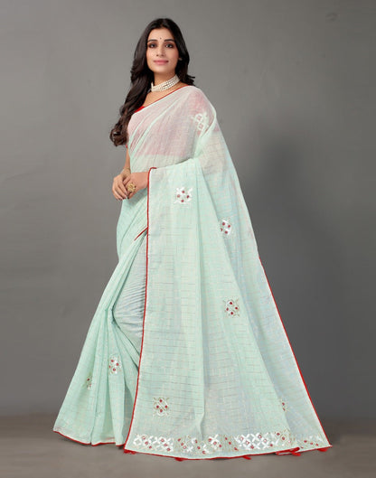 Light Grey Embroidery Cotton Saree | Sudathi