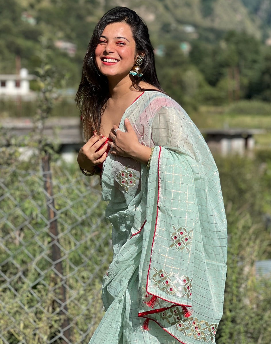 Light Grey Embroidery Cotton Saree | Sudathi