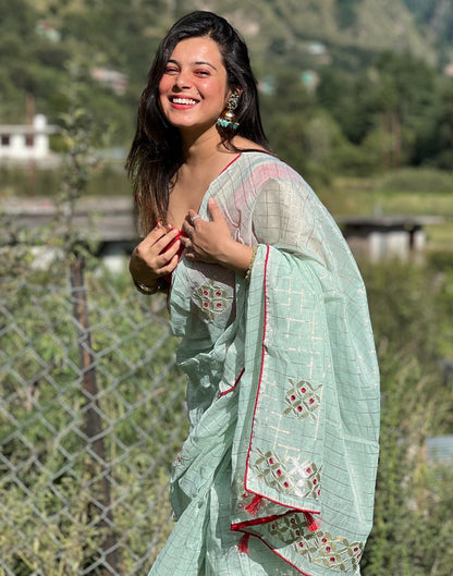 Light Grey Embroidery Cotton Saree | Sudathi