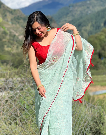 Light Grey Embroidery Cotton Saree | Sudathi