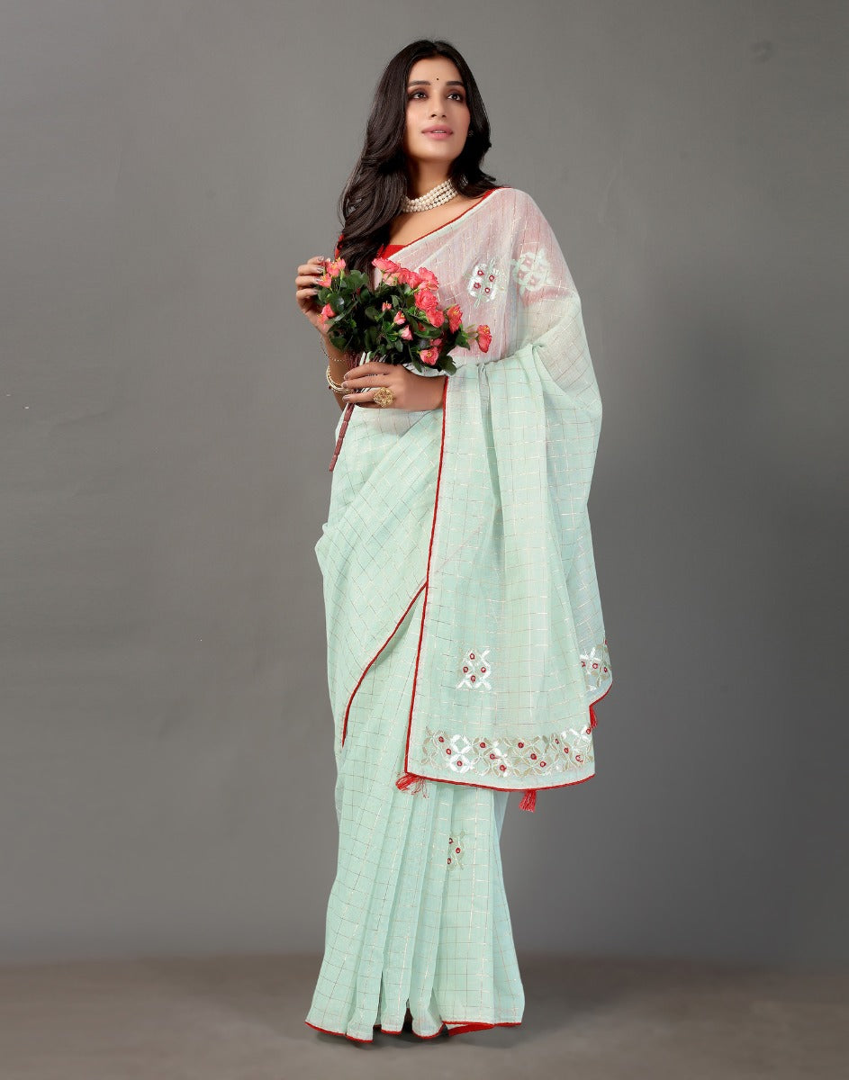 Light Grey Embroidery Cotton Saree | Sudathi