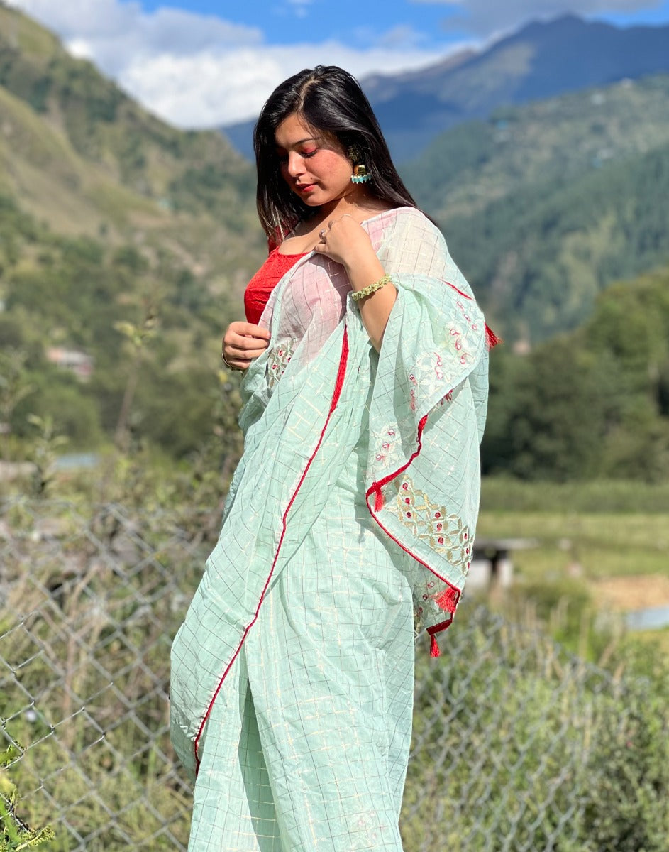 Light Grey Embroidery Cotton Saree | Sudathi