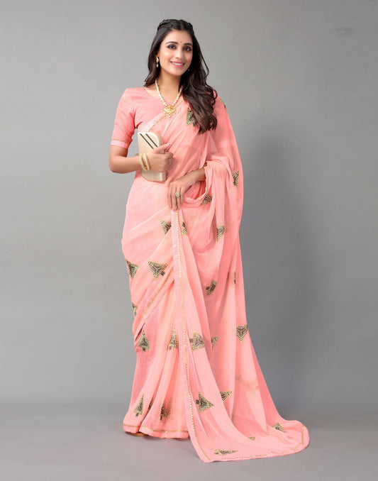 Light Pink Embroidery Chiffon Saree | Sudathi