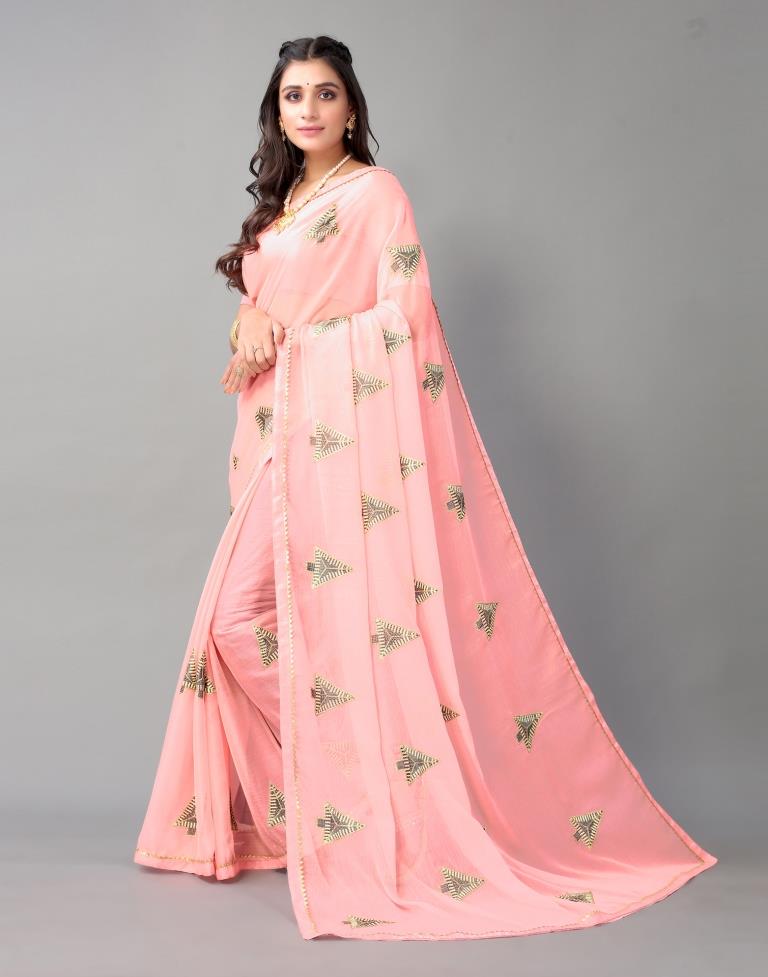 Light Pink Embroidery Chiffon Saree | Sudathi