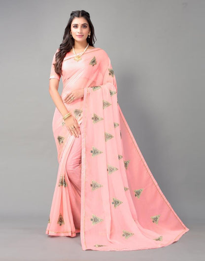 Light Pink Embroidery Chiffon Saree | Sudathi