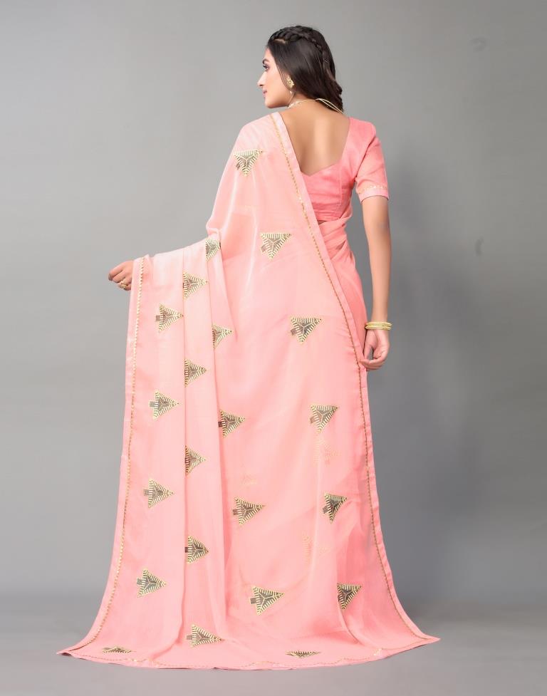 Light Pink Embroidery Chiffon Saree | Sudathi