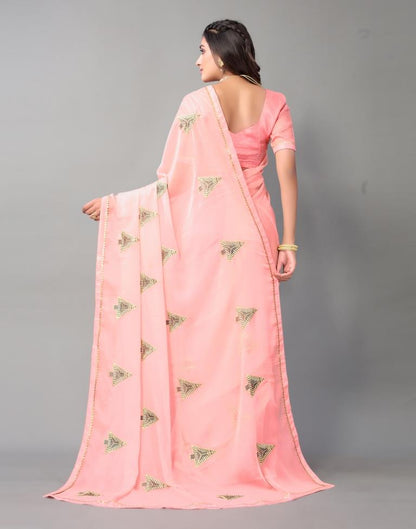 Light Pink Embroidery Chiffon Saree | Sudathi