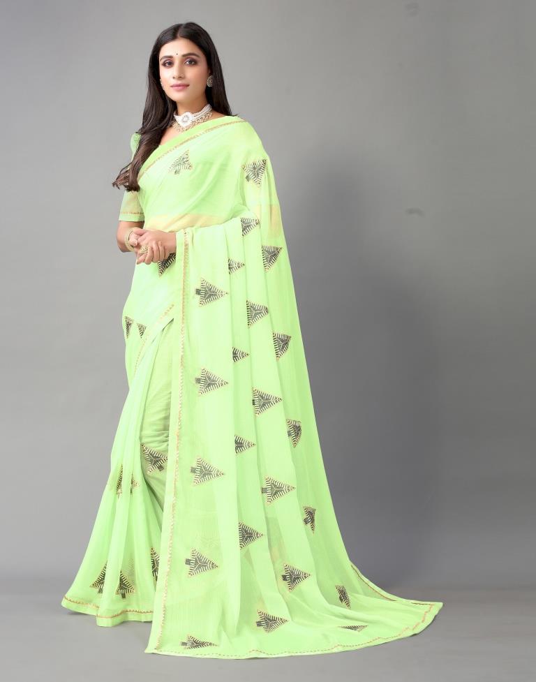 Pista Green Embroidery Chiffon Saree | Sudathi
