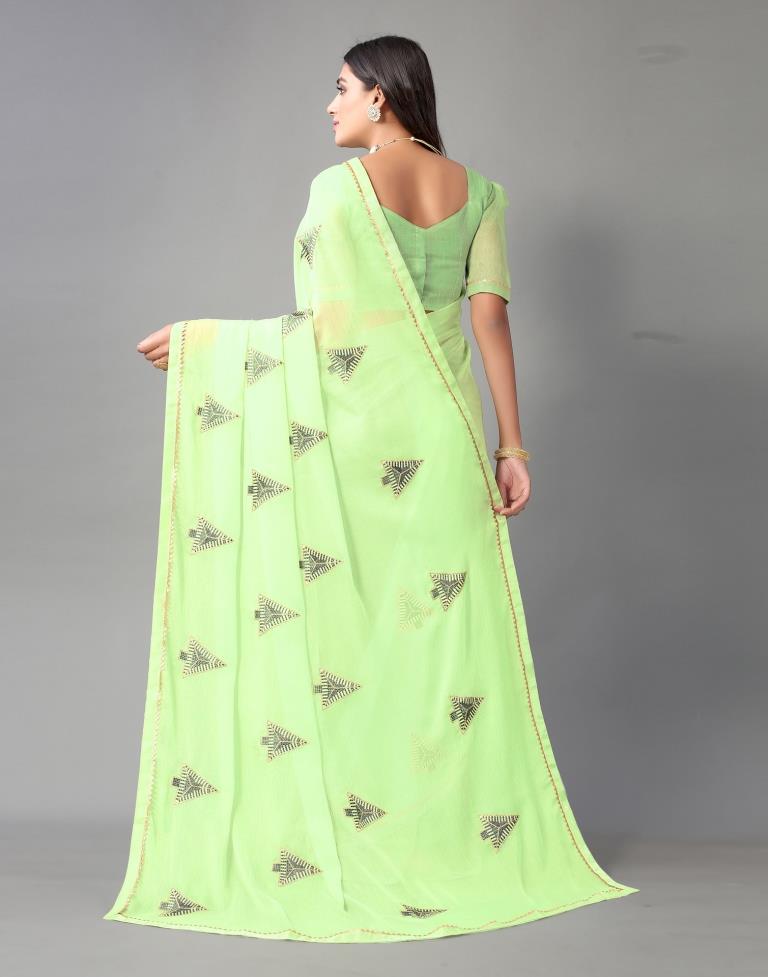Pista Green Embroidery Chiffon Saree | Sudathi