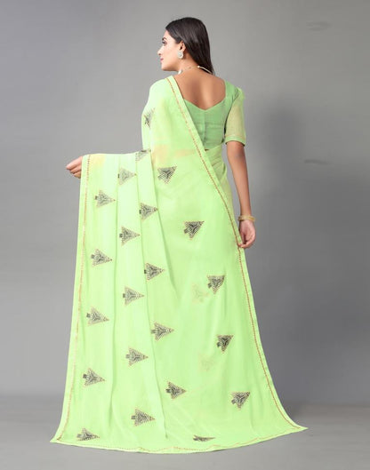 Pista Green Embroidery Chiffon Saree | Sudathi