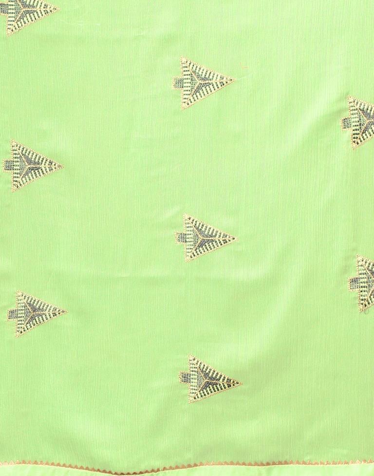 Pista Green Embroidery Chiffon Saree | Sudathi