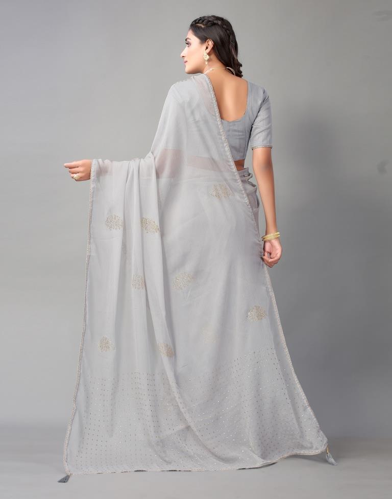 Light Grey Chiffon Saree | Sudathi
