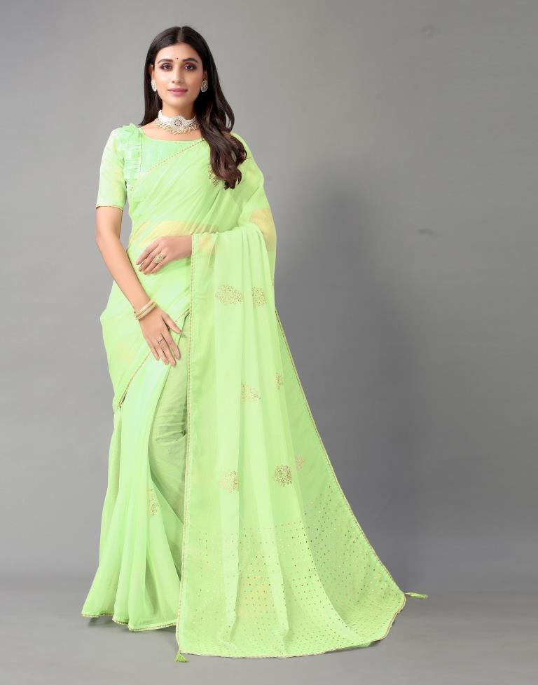 Pista Green Chiffon Saree | Sudathi