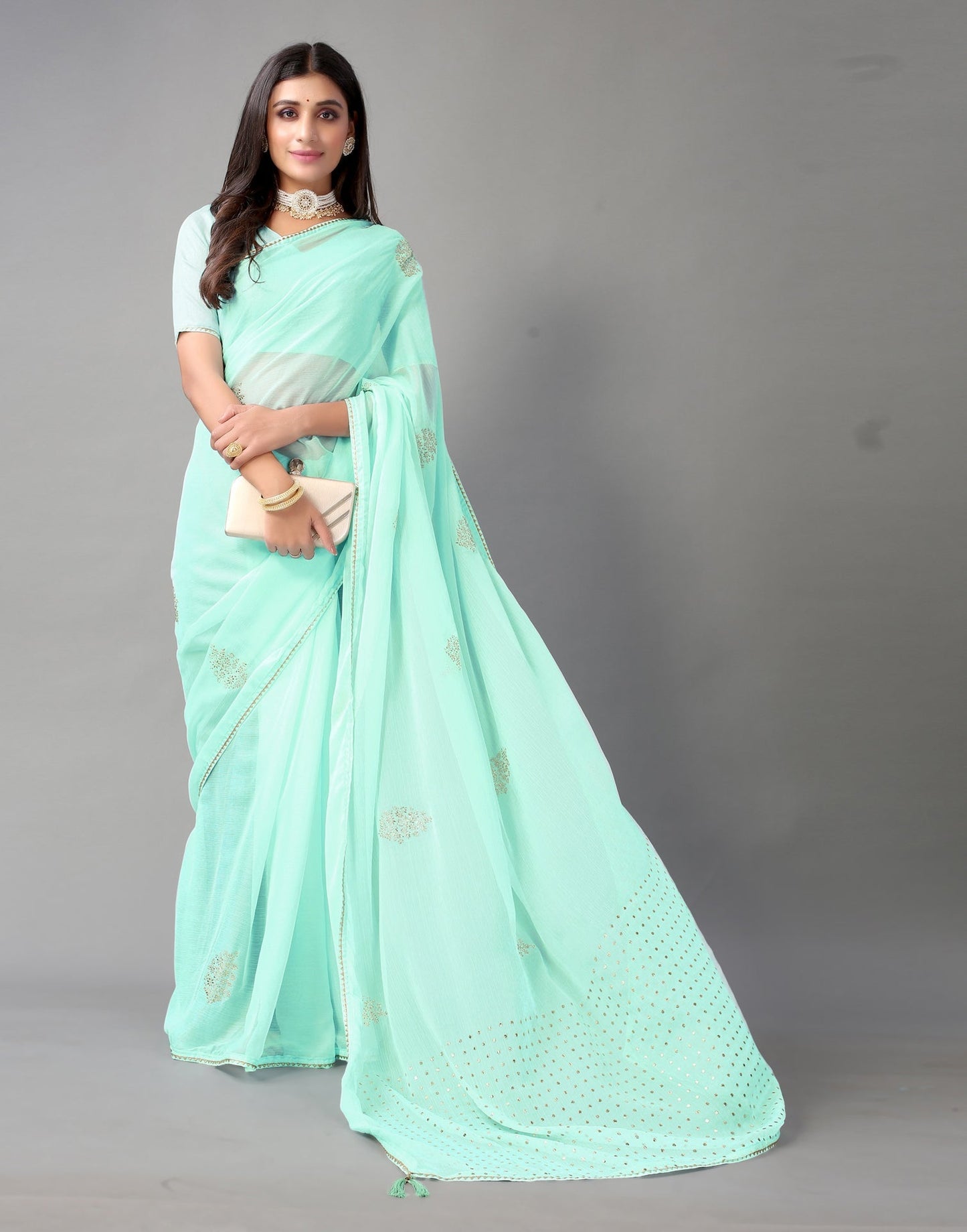 Light Aqua Blue Chiffon Saree | Sudathi