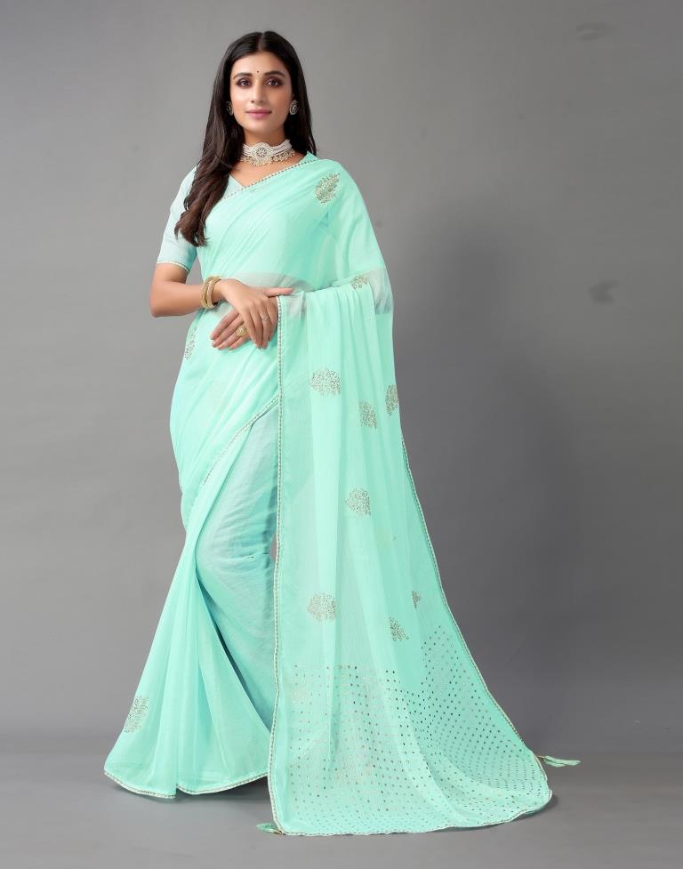 Light Aqua Blue Chiffon Saree | Sudathi