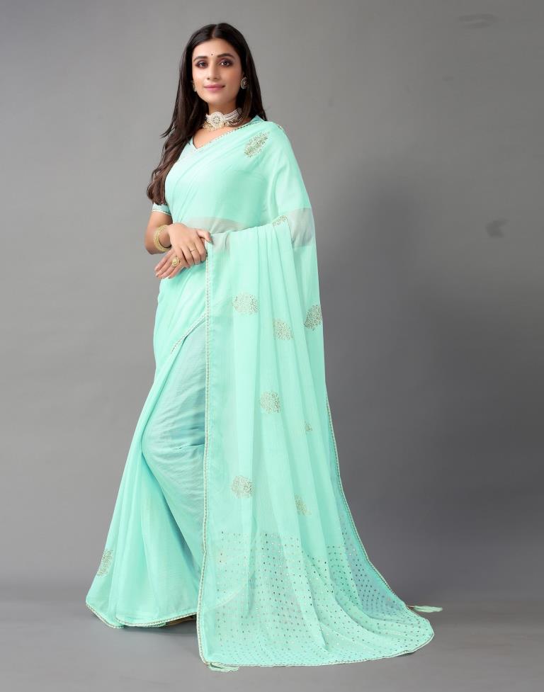 Light Aqua Blue Chiffon Saree | Sudathi
