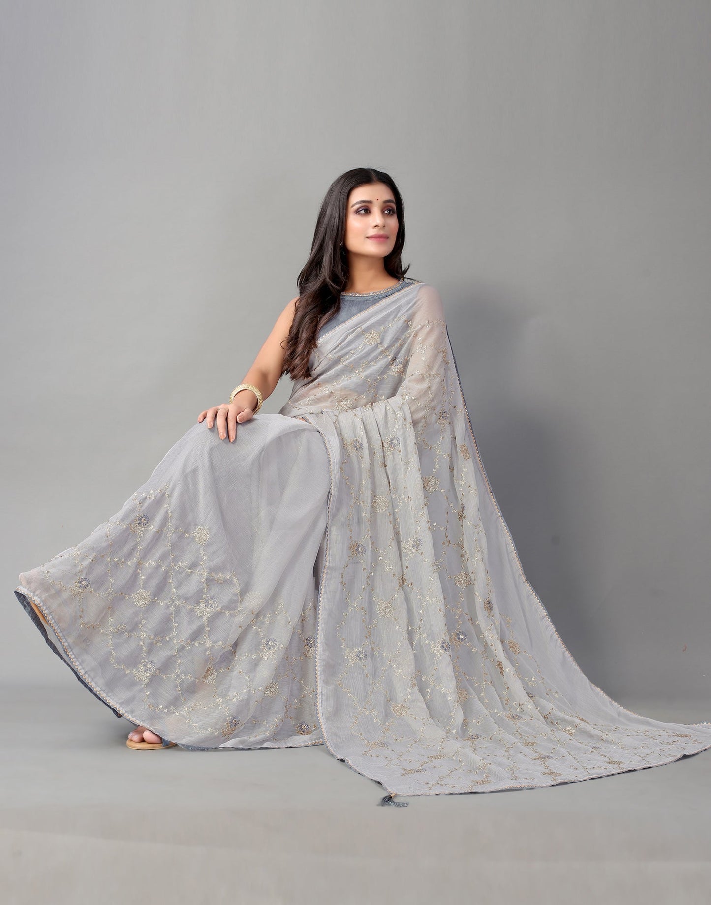 Light Grey Chiffon Saree | Sudathi