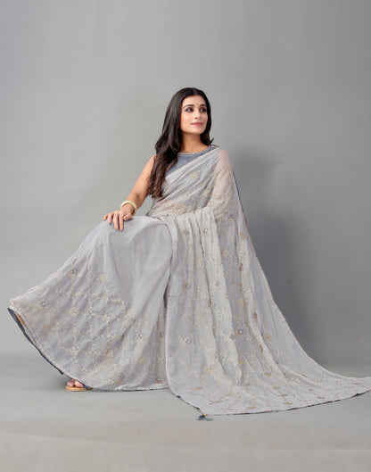 Light Grey Chiffon Saree | Sudathi