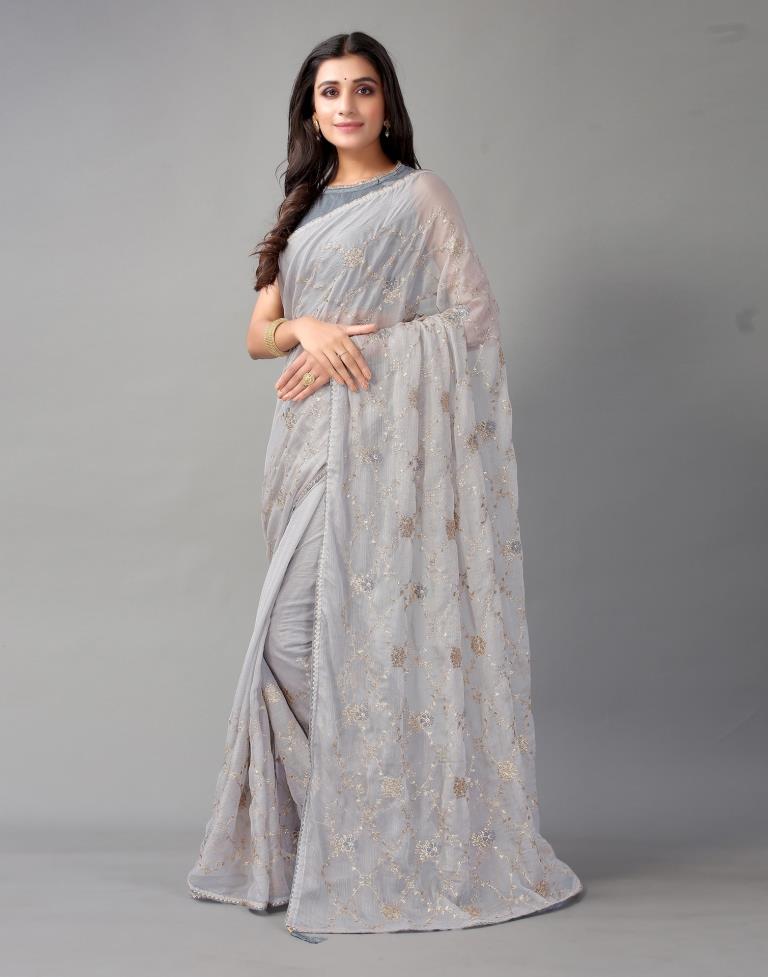 Light Grey Chiffon Saree | Sudathi