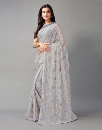 Light Grey Chiffon Saree | Sudathi