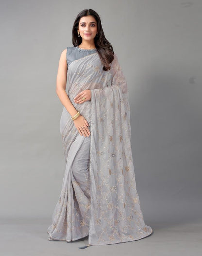 Light Grey Chiffon Saree | Sudathi
