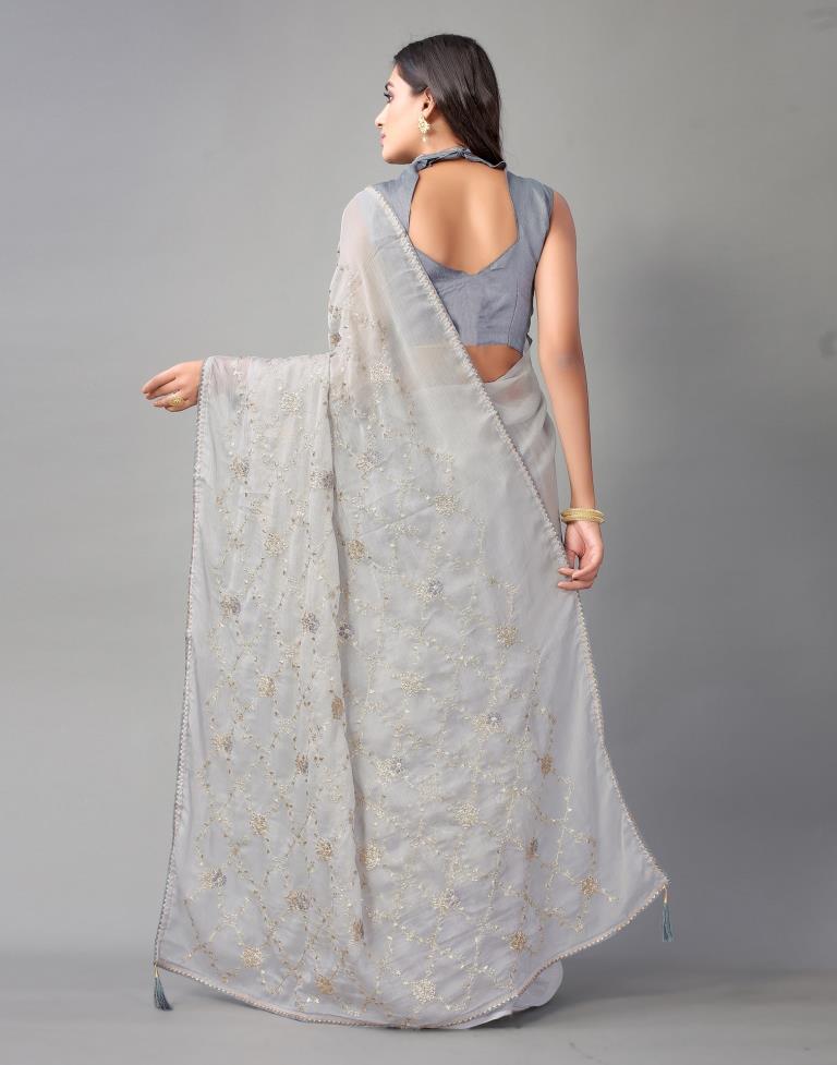 Light Grey Chiffon Saree | Sudathi