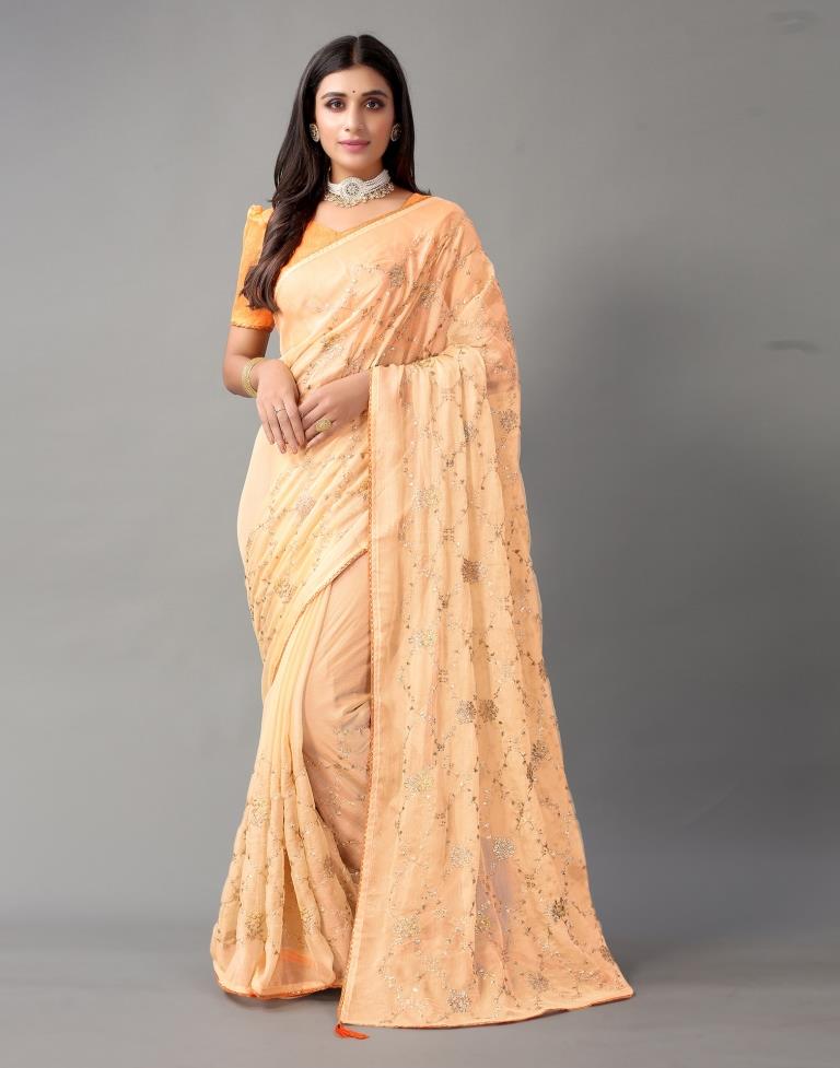 Peach Chiffon Saree | Sudathi