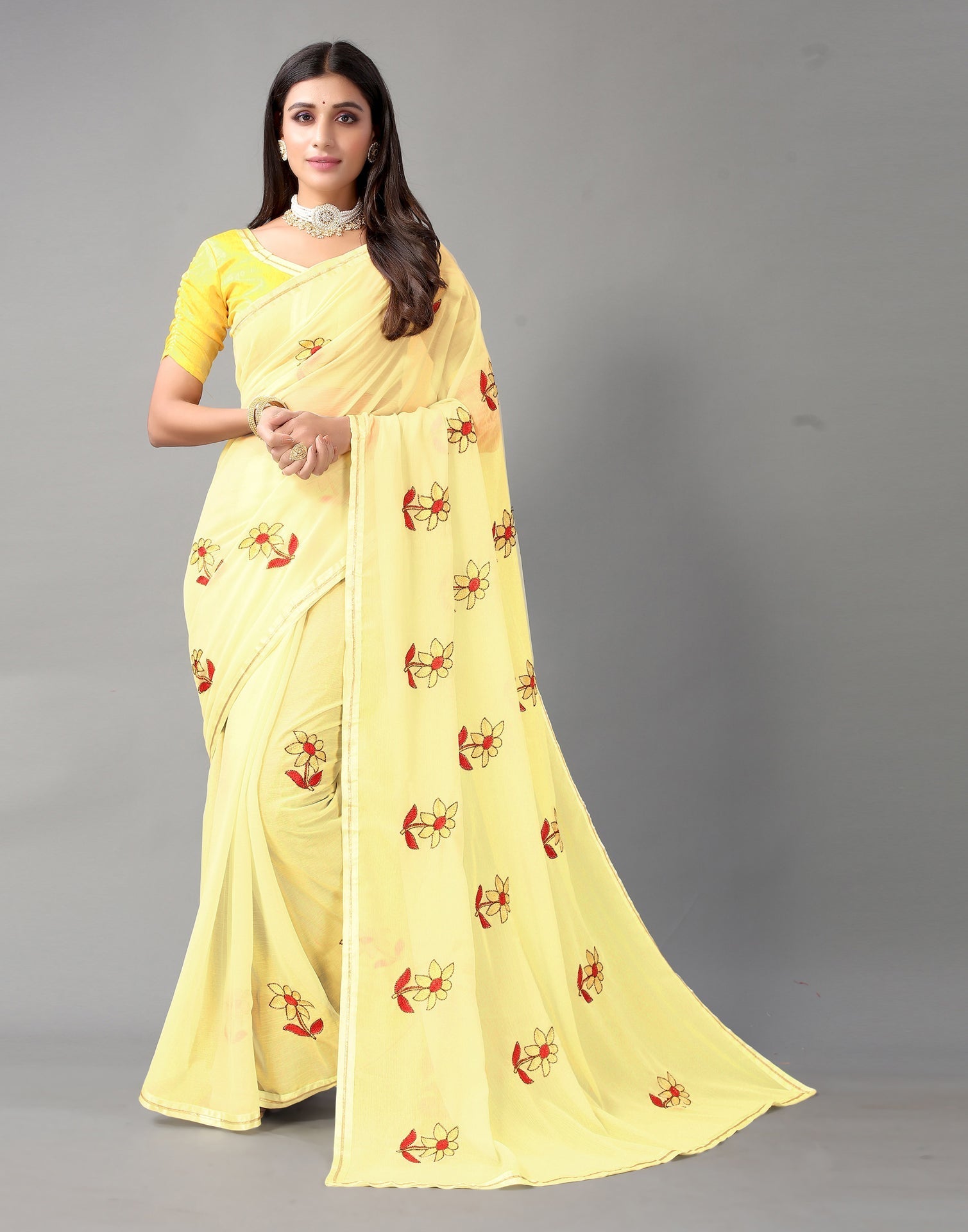 Light Yellow Chiffon Saree | Sudathi