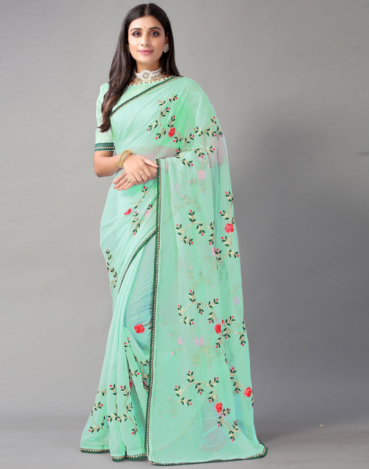 Light Aqua Blue Chiffon Saree | Sudathi