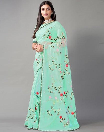 Light Aqua Blue Chiffon Saree | Sudathi