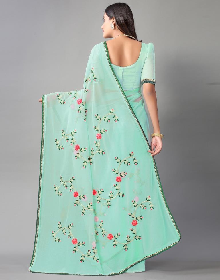 Light Aqua Blue Chiffon Saree | Sudathi