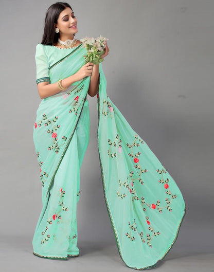 Light Aqua Blue Chiffon Saree | Sudathi