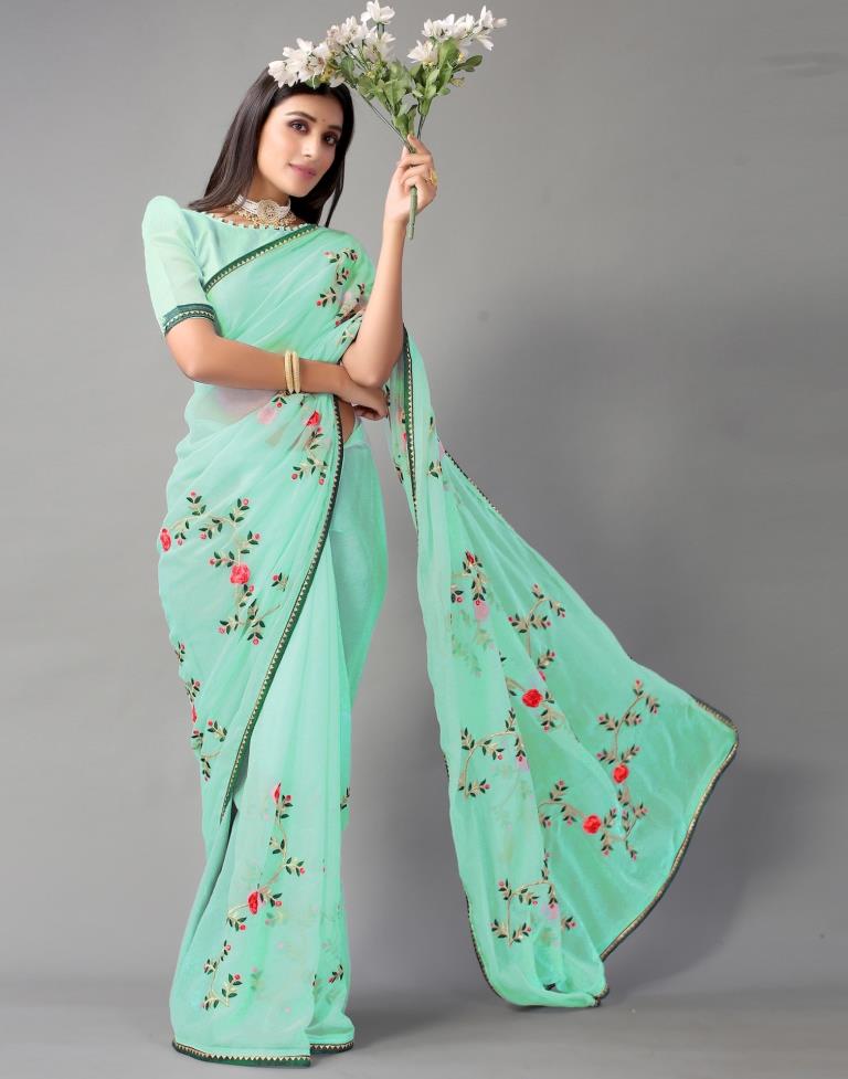 Light Aqua Blue Chiffon Saree | Sudathi
