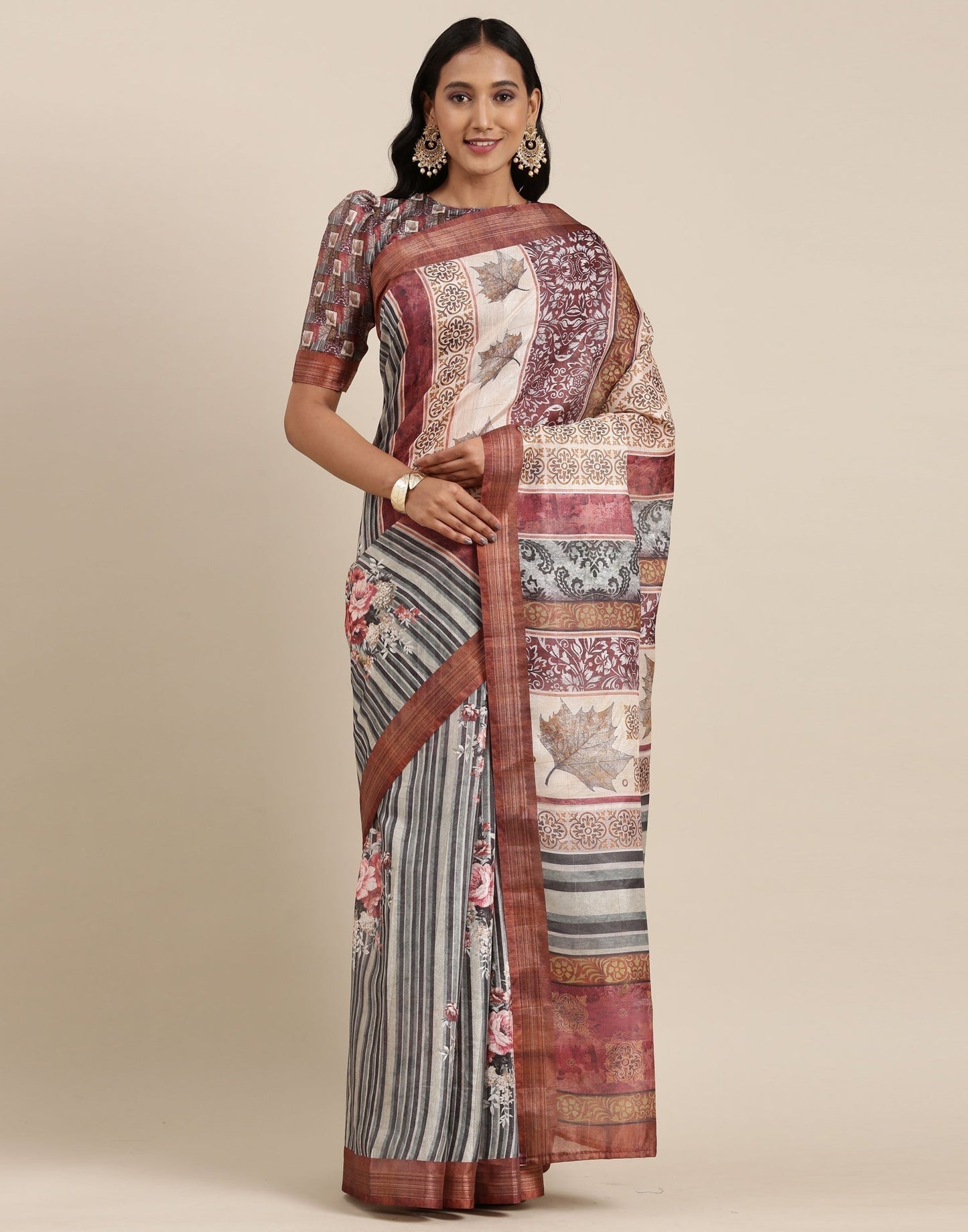 Dusty Green And Multicolored Viscose Saree | Sudathi