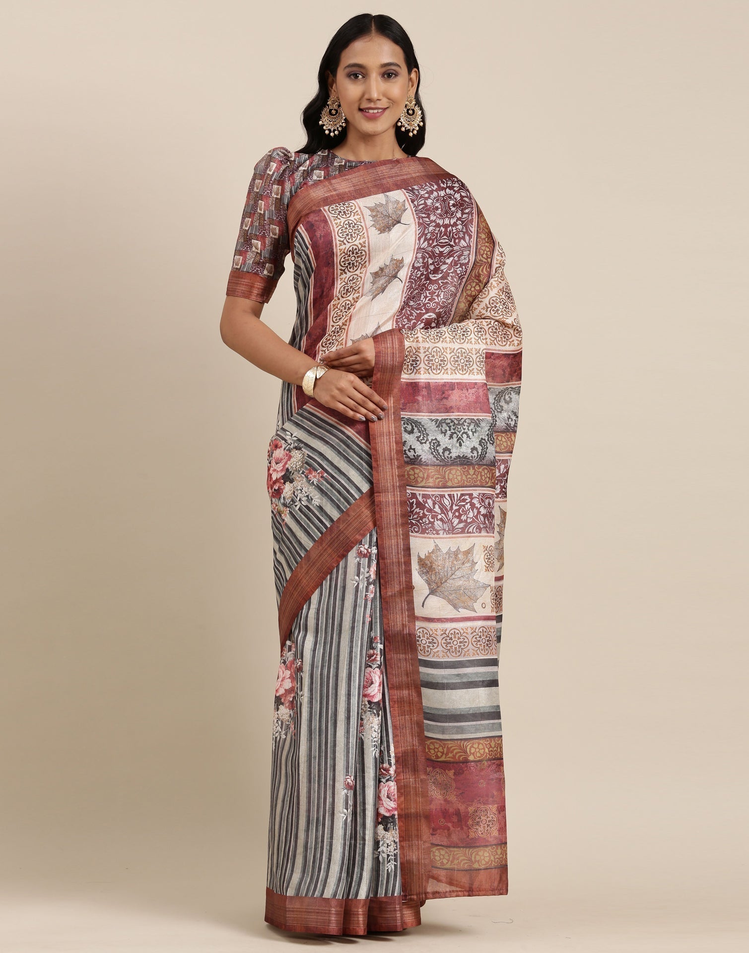 Dusty Green And Multicolored Viscose Saree | Sudathi