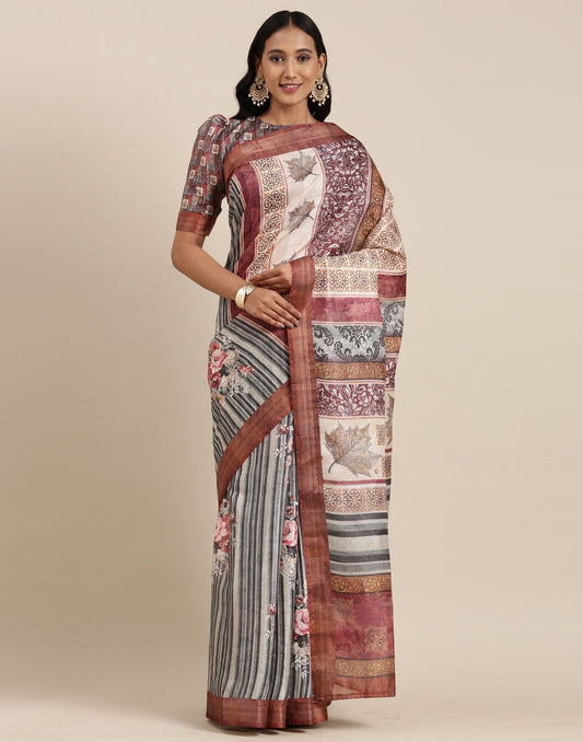 Dusty Green And Multicolored Viscose Saree | Sudathi