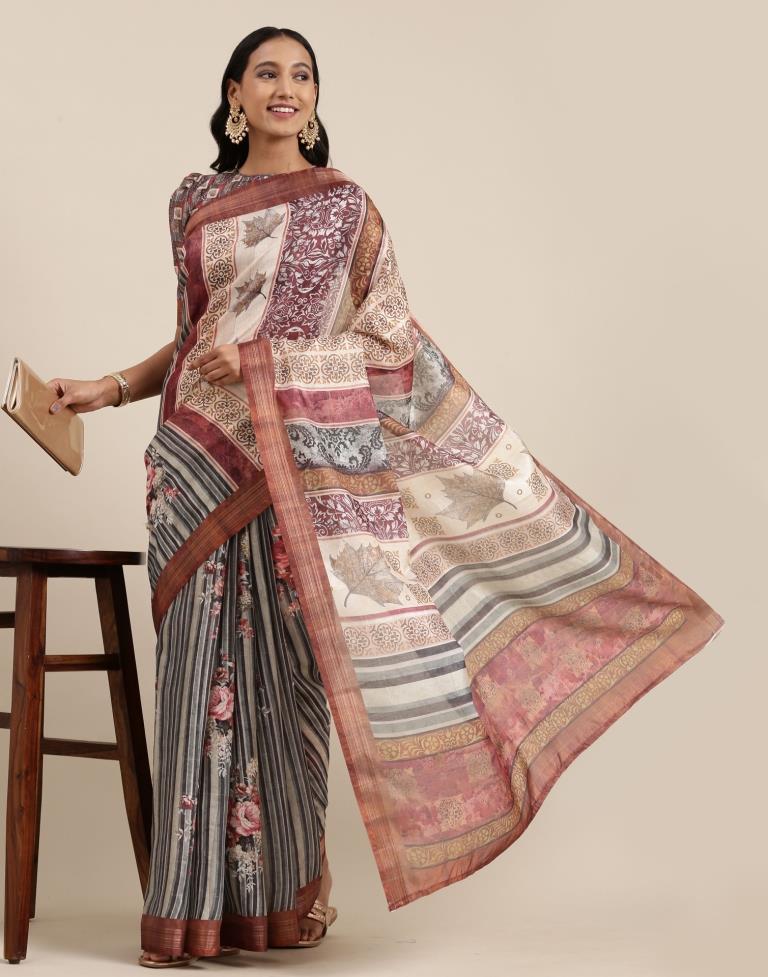 Dusty Green And Multicolored Viscose Saree | Sudathi