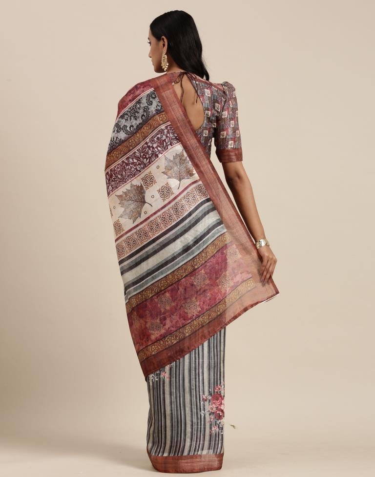 Dusty Green And Multicolored Viscose Saree | Sudathi