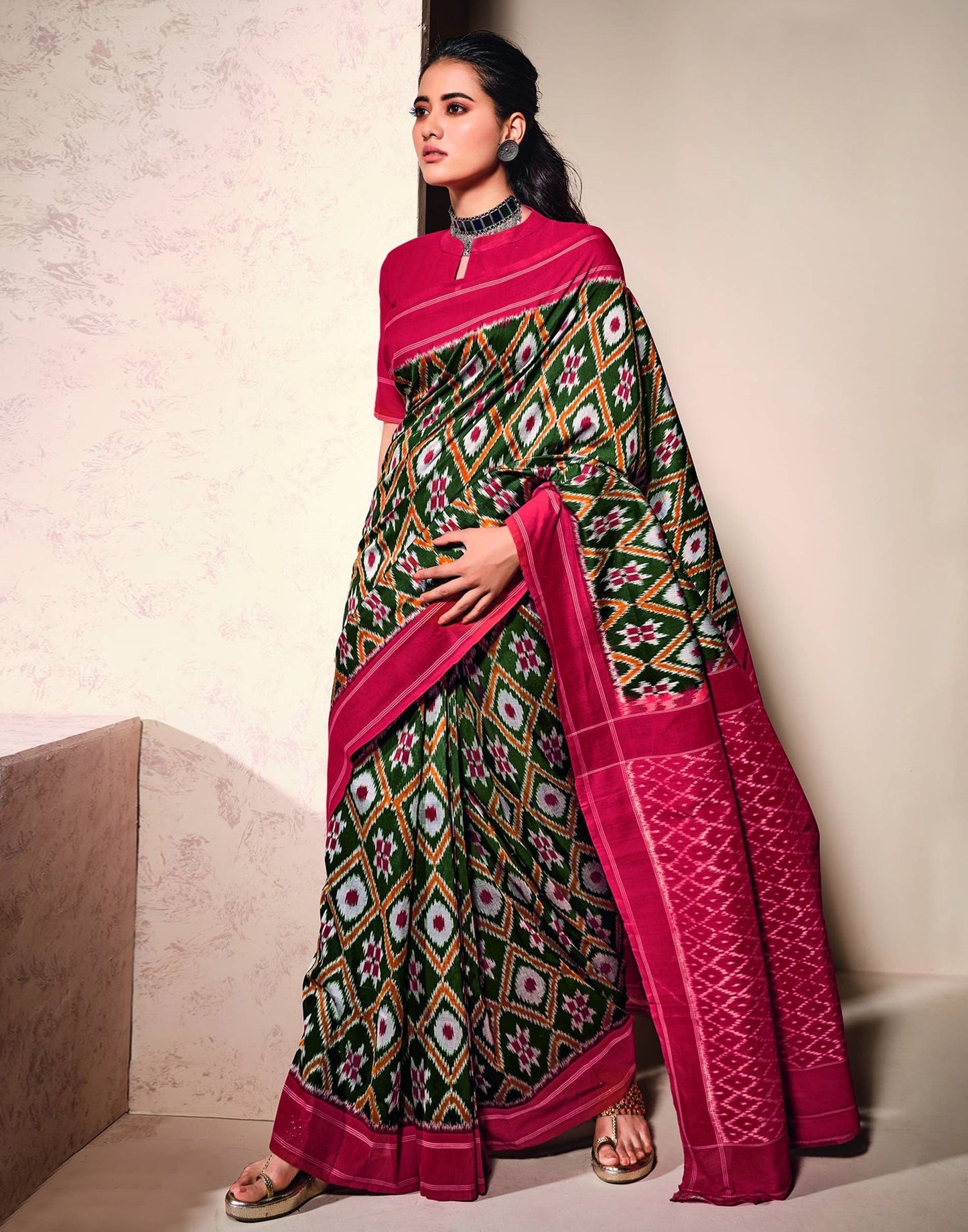 Dark Green Cotton Saree | Sudathi