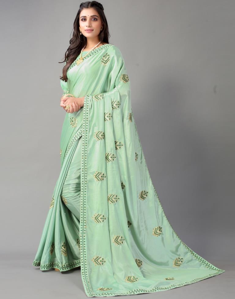 Pista Green Embroidery Saree | Sudathi