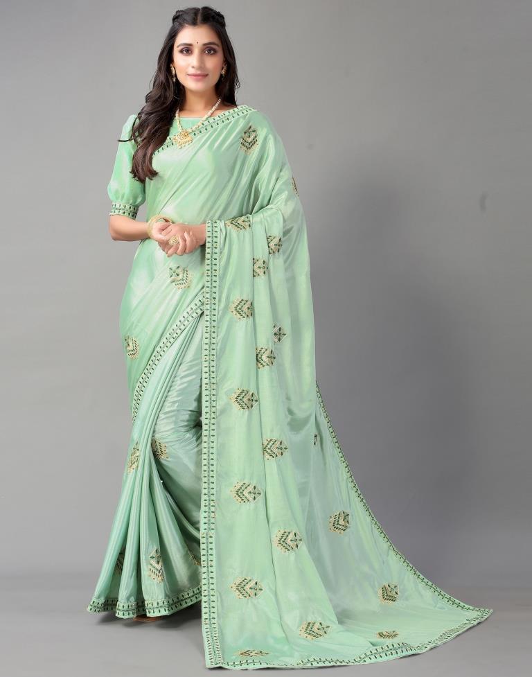 Pista Green Embroidery Saree | Sudathi